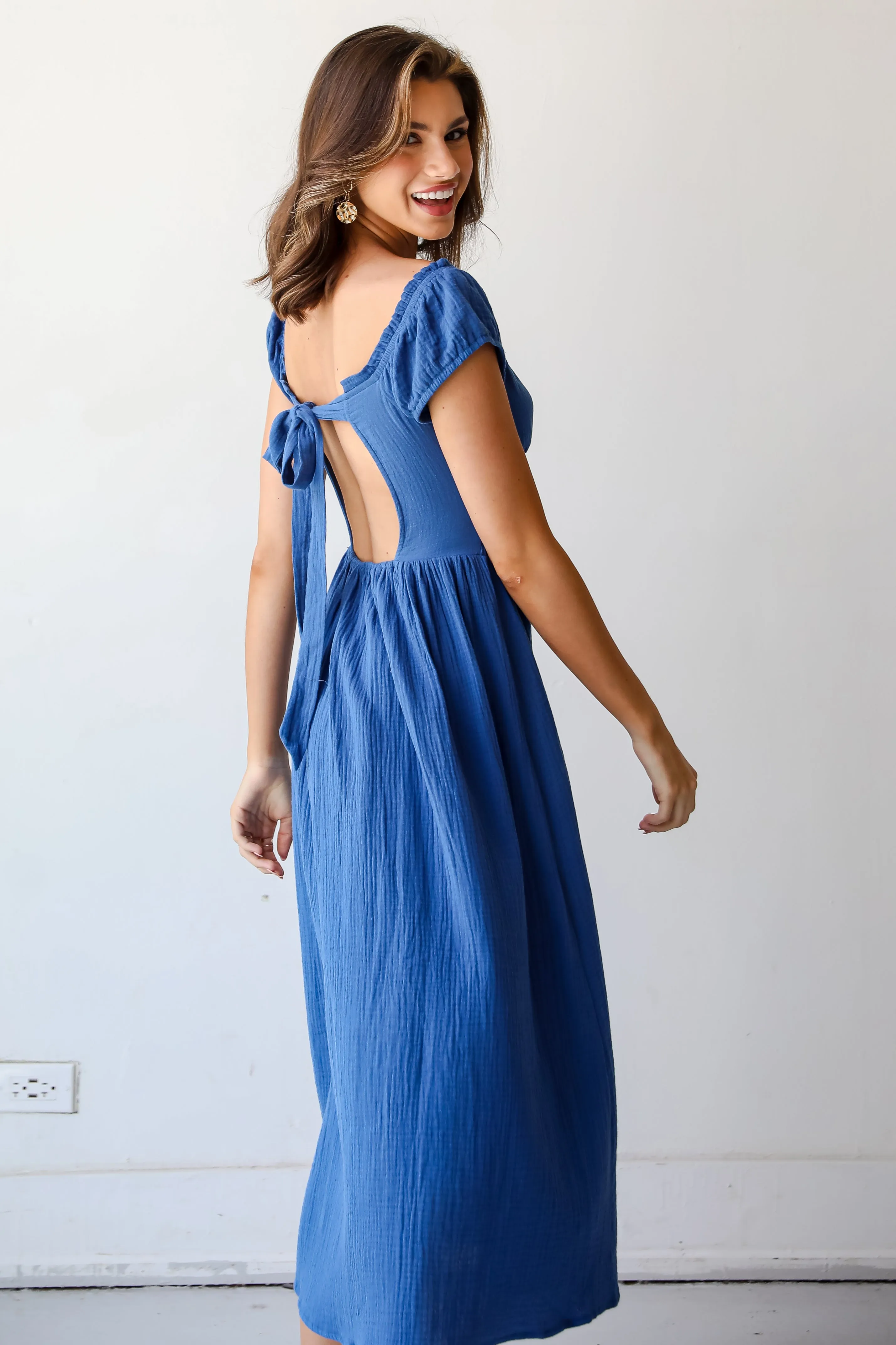 Destined For Sun Blue Linen Maxi Dress