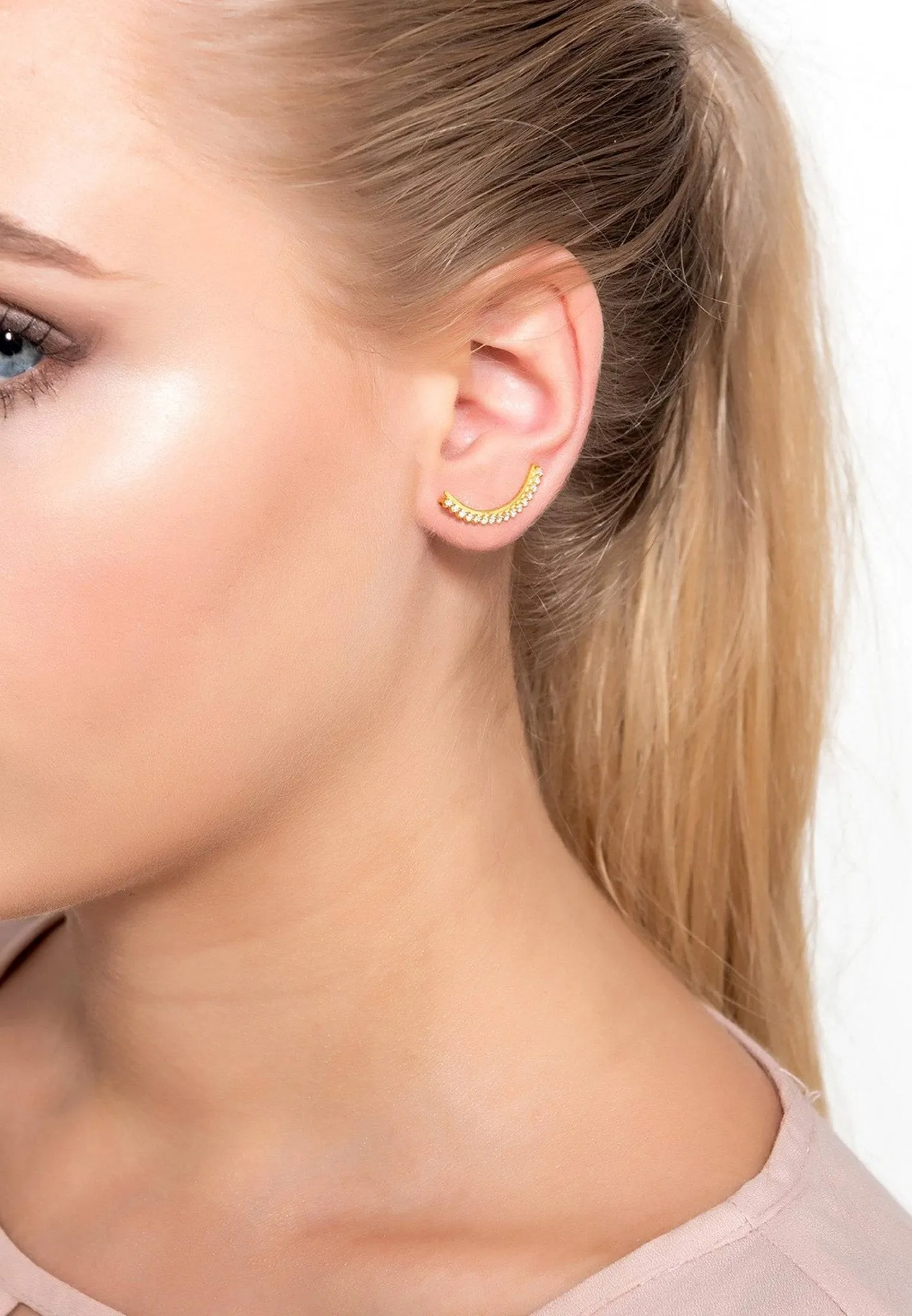 Diamond Arc Ear Climber Gold