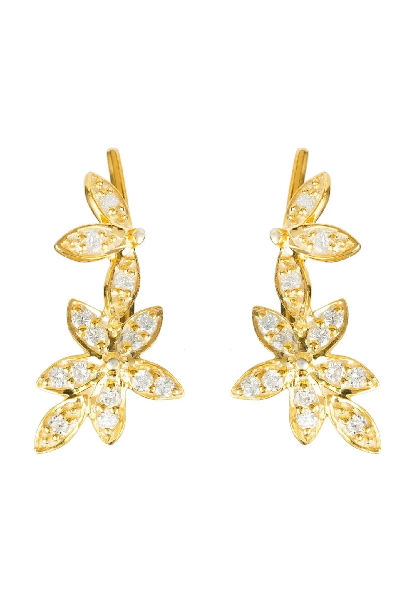 Diamond Flowers Ear Climber Gold