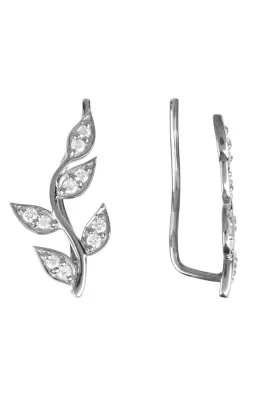 Diamond Leaf Ear Climber Silver