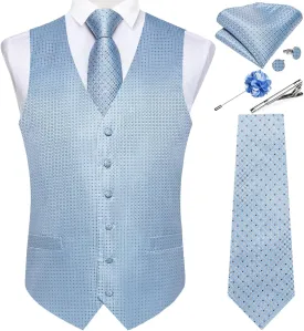 DiBanGu Mens Vest and Tie Set Formal Paisley Waistcoat and Necktie Pocket Square Cufflinks Silk Suit Vest for Tuxedo Wedding