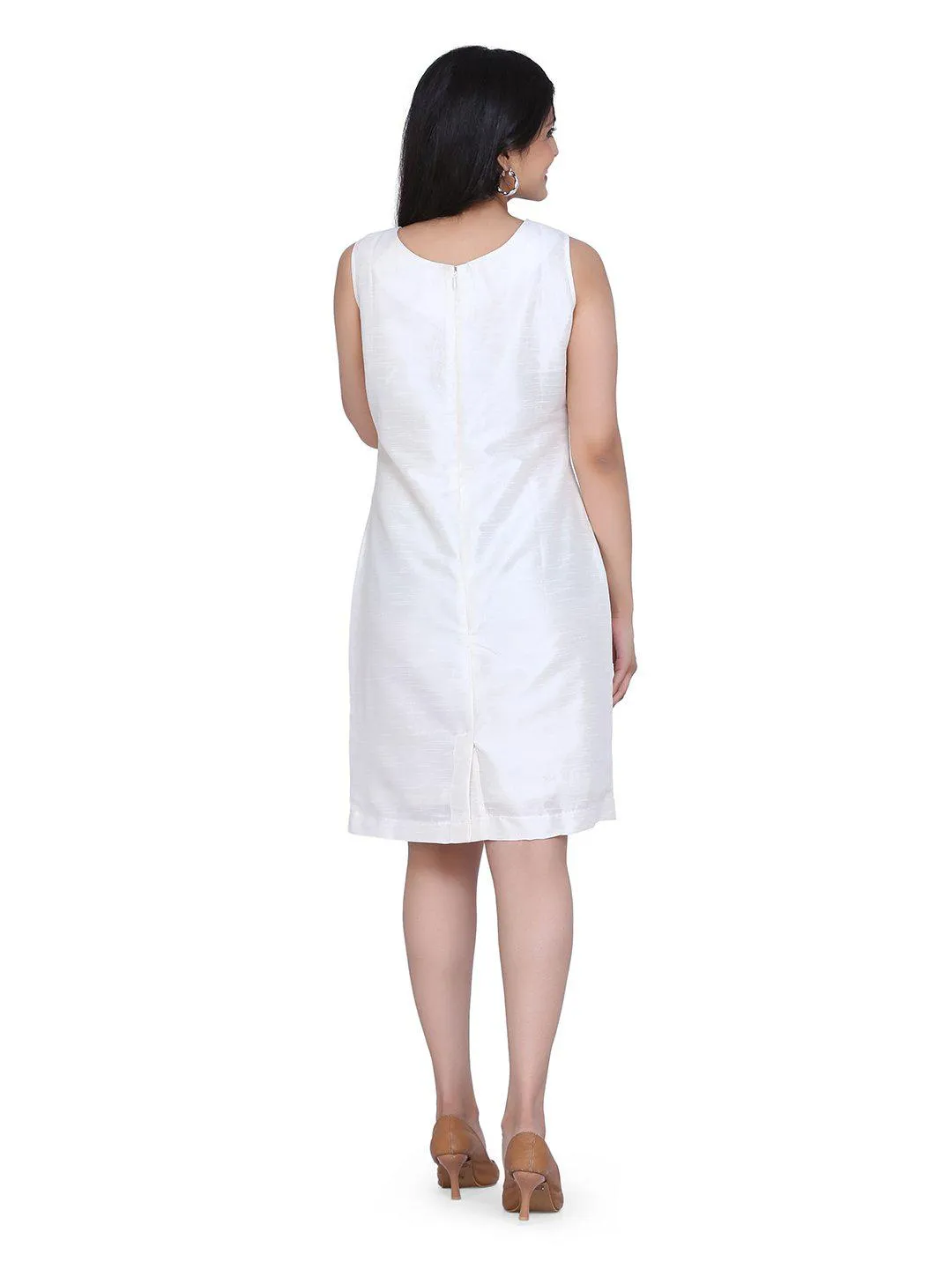 Dupioni Party Sheath Dress - Creamy White