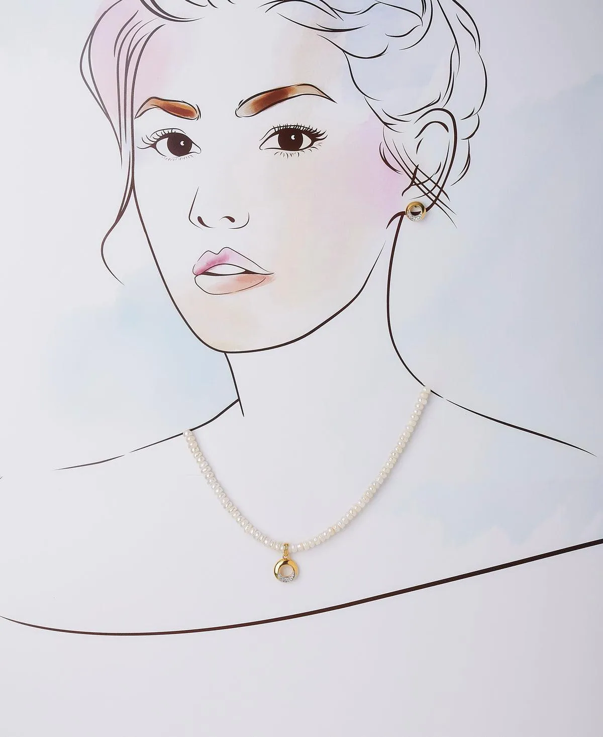 Elegant Stone Studded Pearl Necklace Set