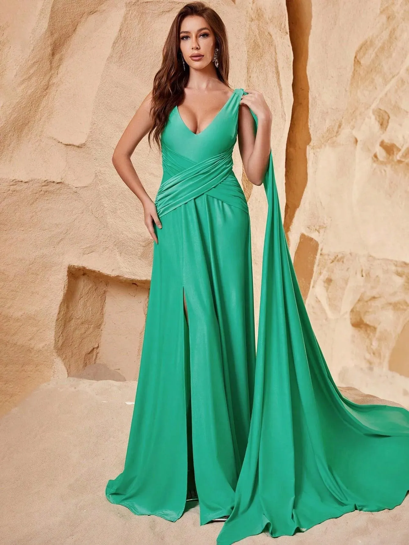 Elegant V Neck Sleeveless A Line Slit Dresses