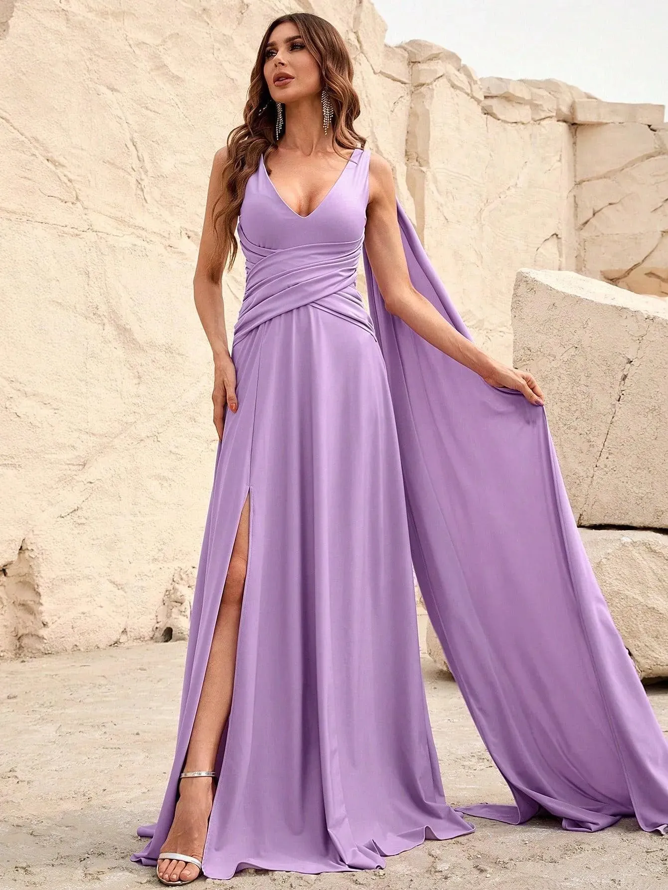 Elegant V Neck Sleeveless A Line Slit Dresses