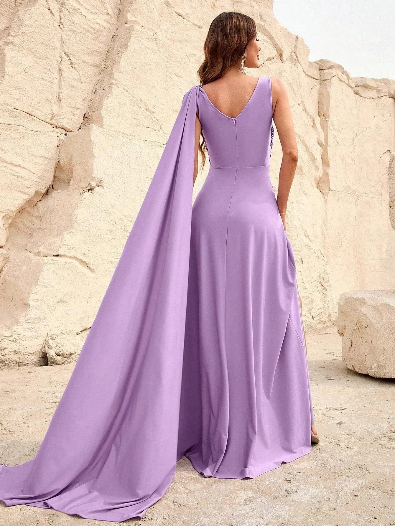 Elegant V Neck Sleeveless A Line Slit Dresses