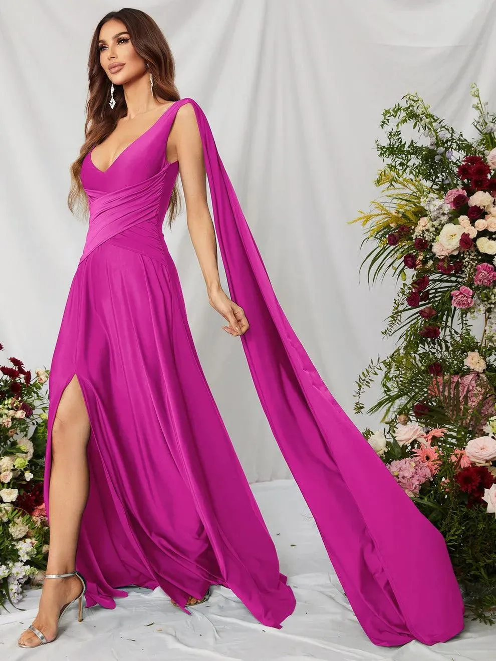 Elegant V Neck Sleeveless A Line Slit Dresses