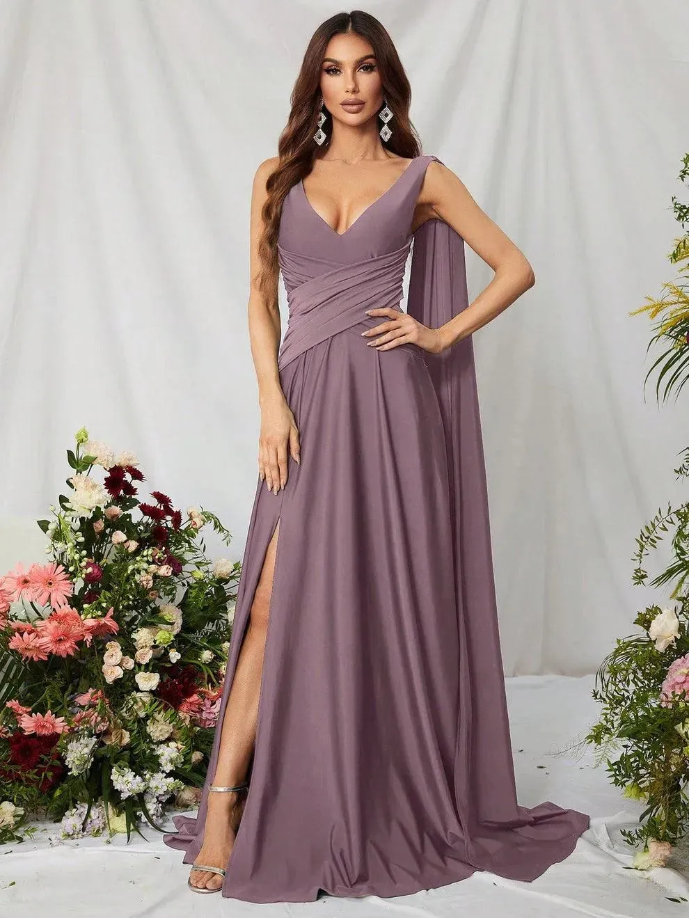 Elegant V Neck Sleeveless A Line Slit Dresses