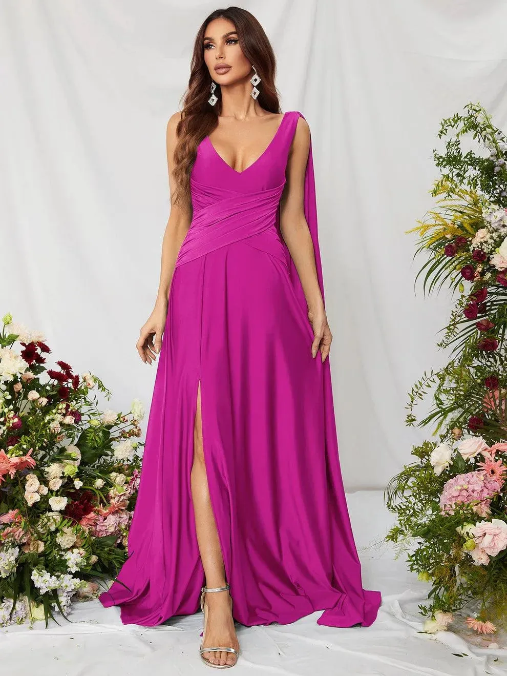 Elegant V Neck Sleeveless A Line Slit Dresses