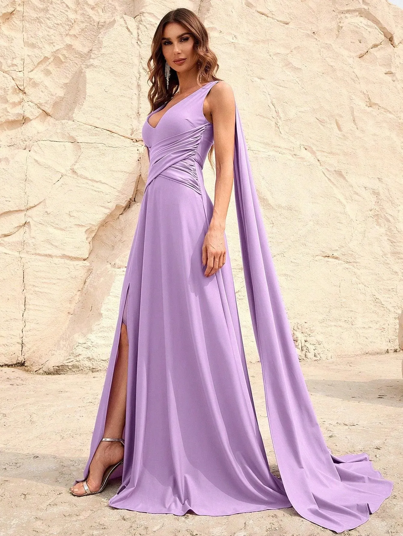 Elegant V Neck Sleeveless A Line Slit Dresses