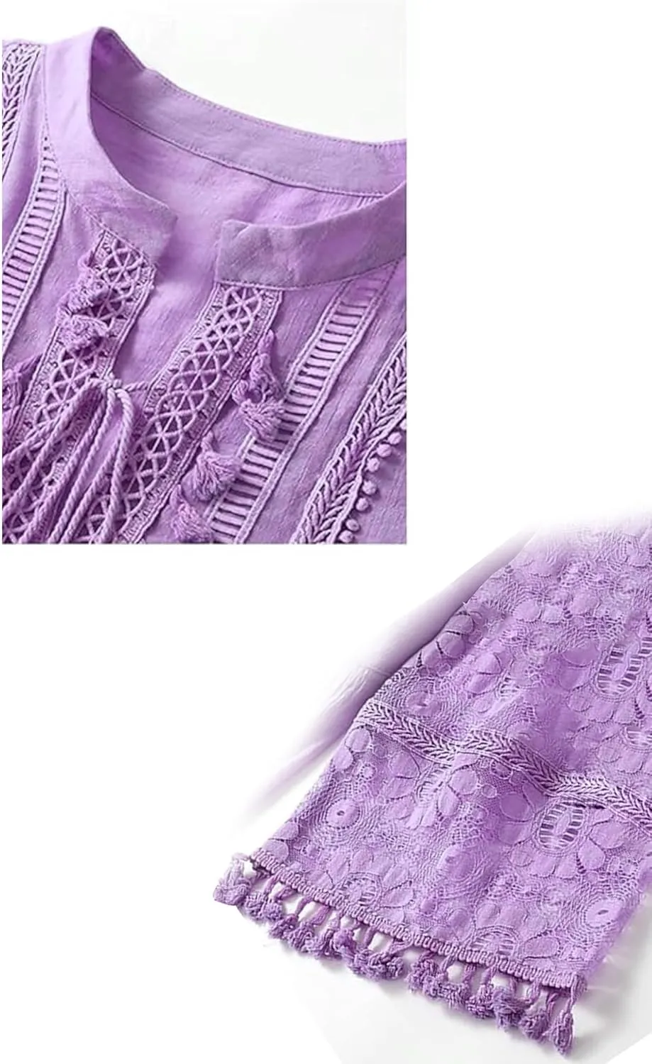 Embroidered Patchwork Fringe Dress for Women Boho Floral Lace Tassel Fringe V-Neck Large Size Short Summer Dresses
