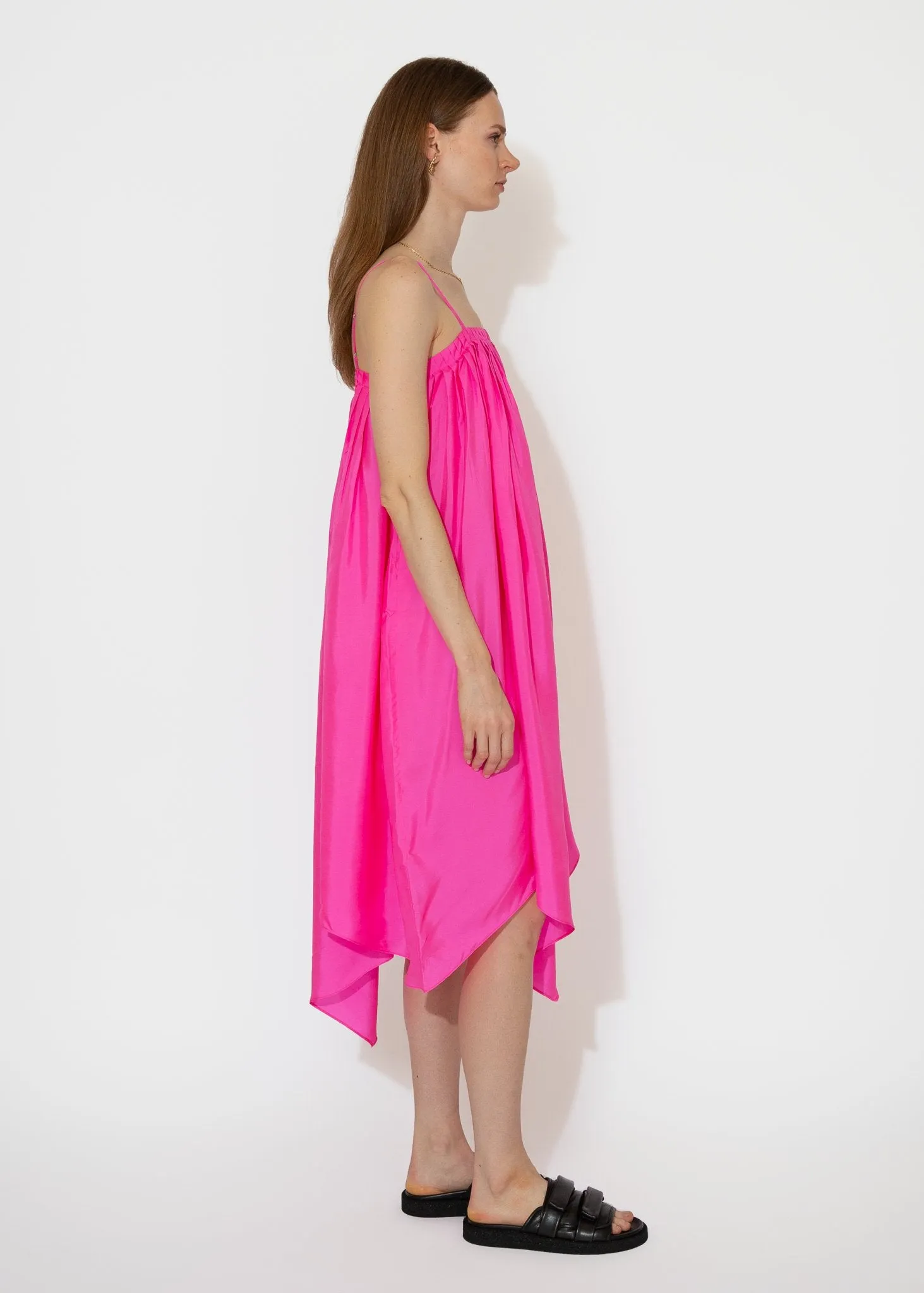 Etretat Print Handkerchief Dress in Fuchsia