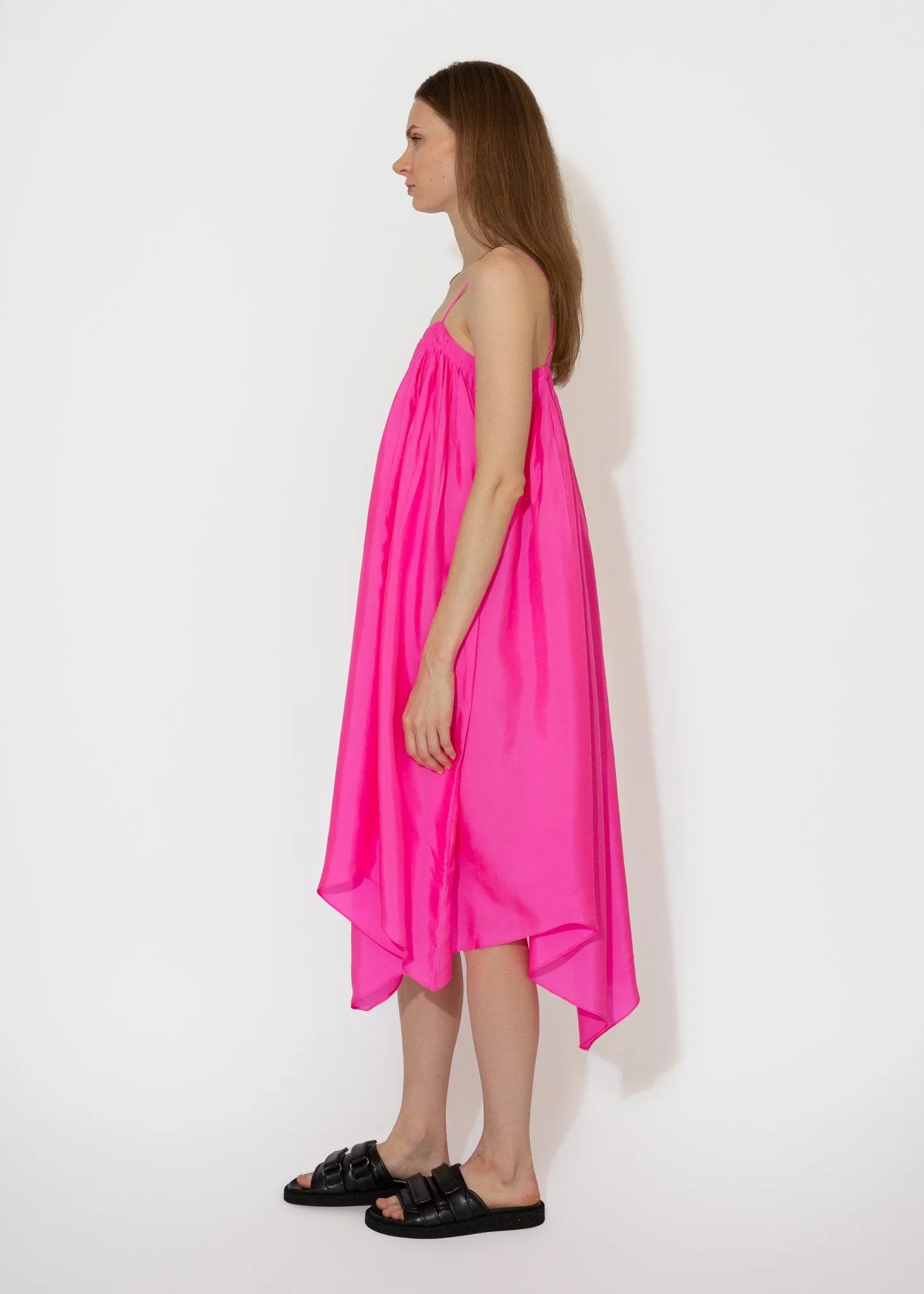 Etretat Print Handkerchief Dress in Fuchsia