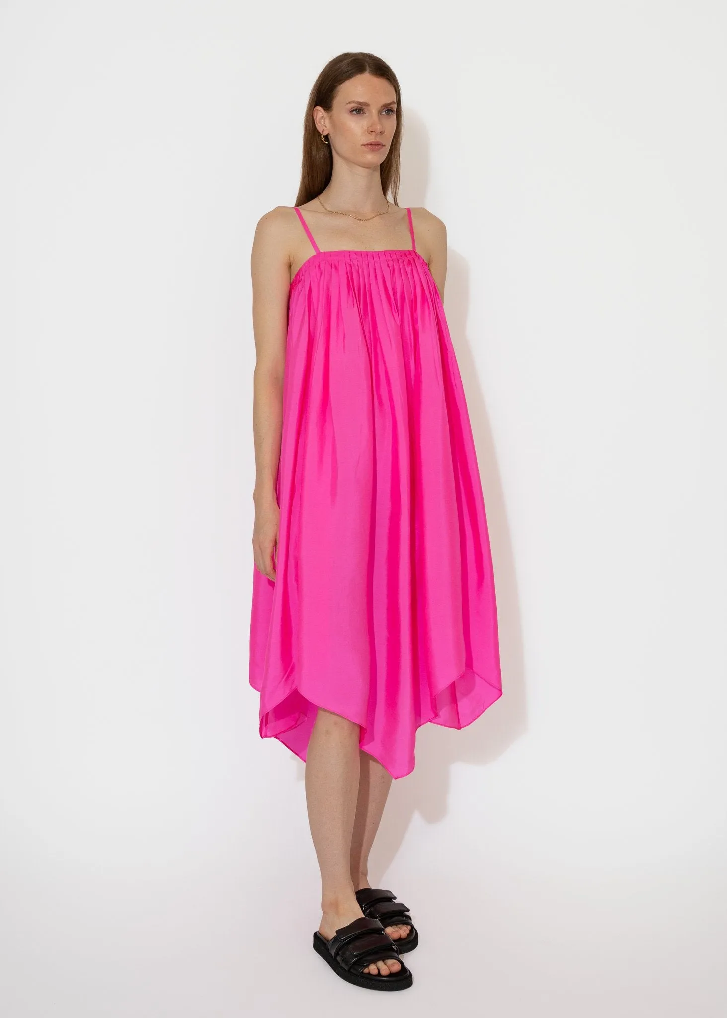Etretat Print Handkerchief Dress in Fuchsia
