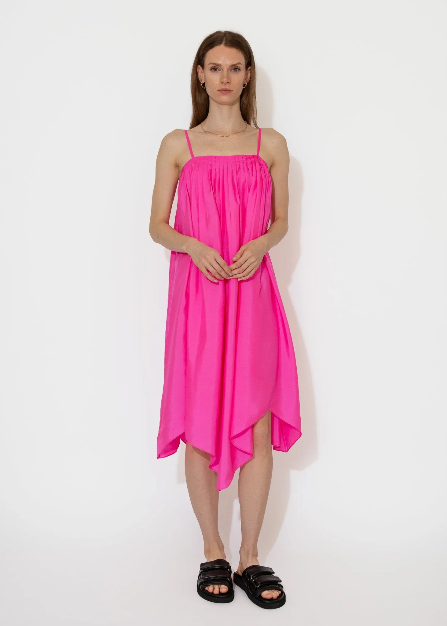Etretat Print Handkerchief Dress in Fuchsia