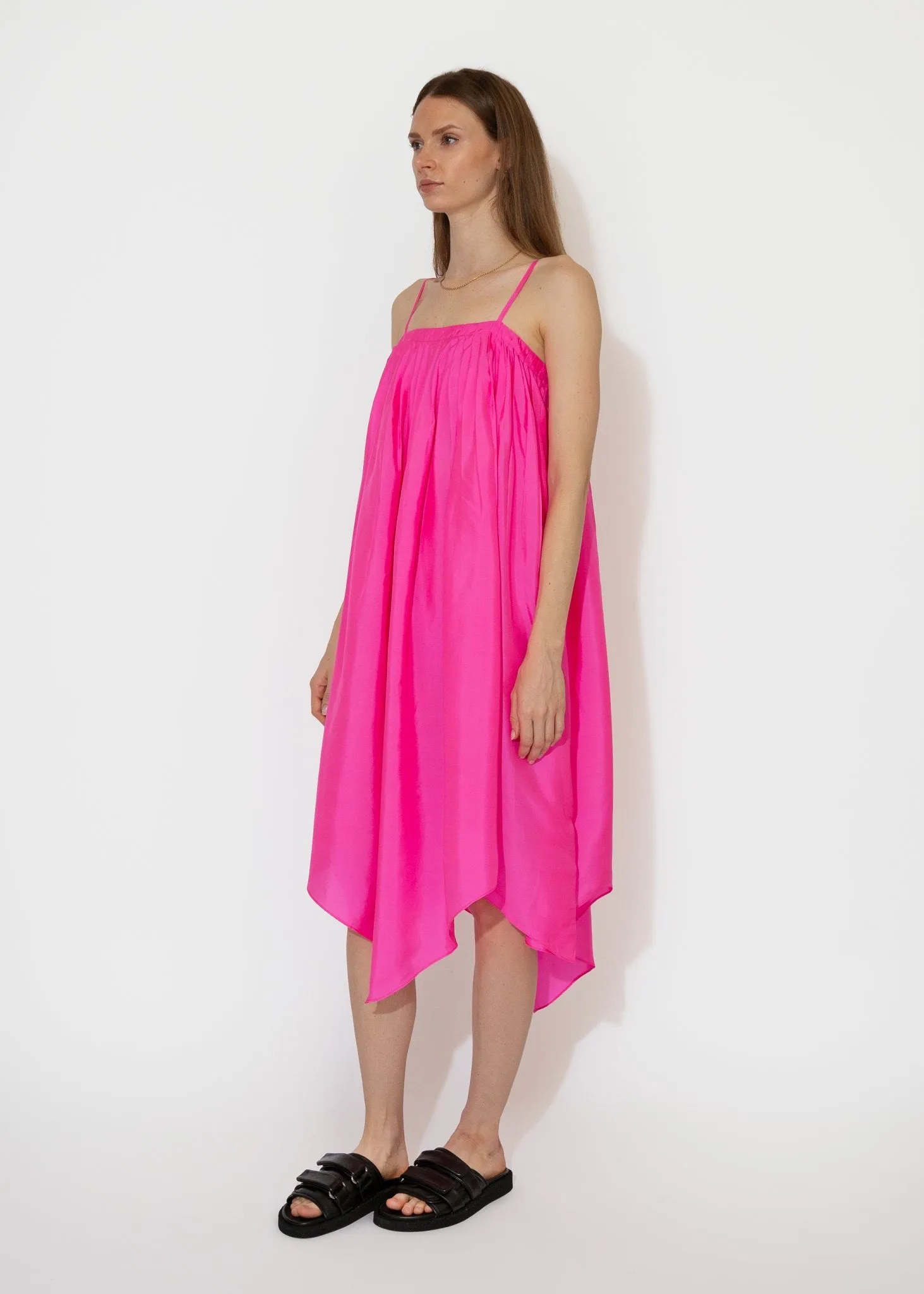Etretat Print Handkerchief Dress in Fuchsia
