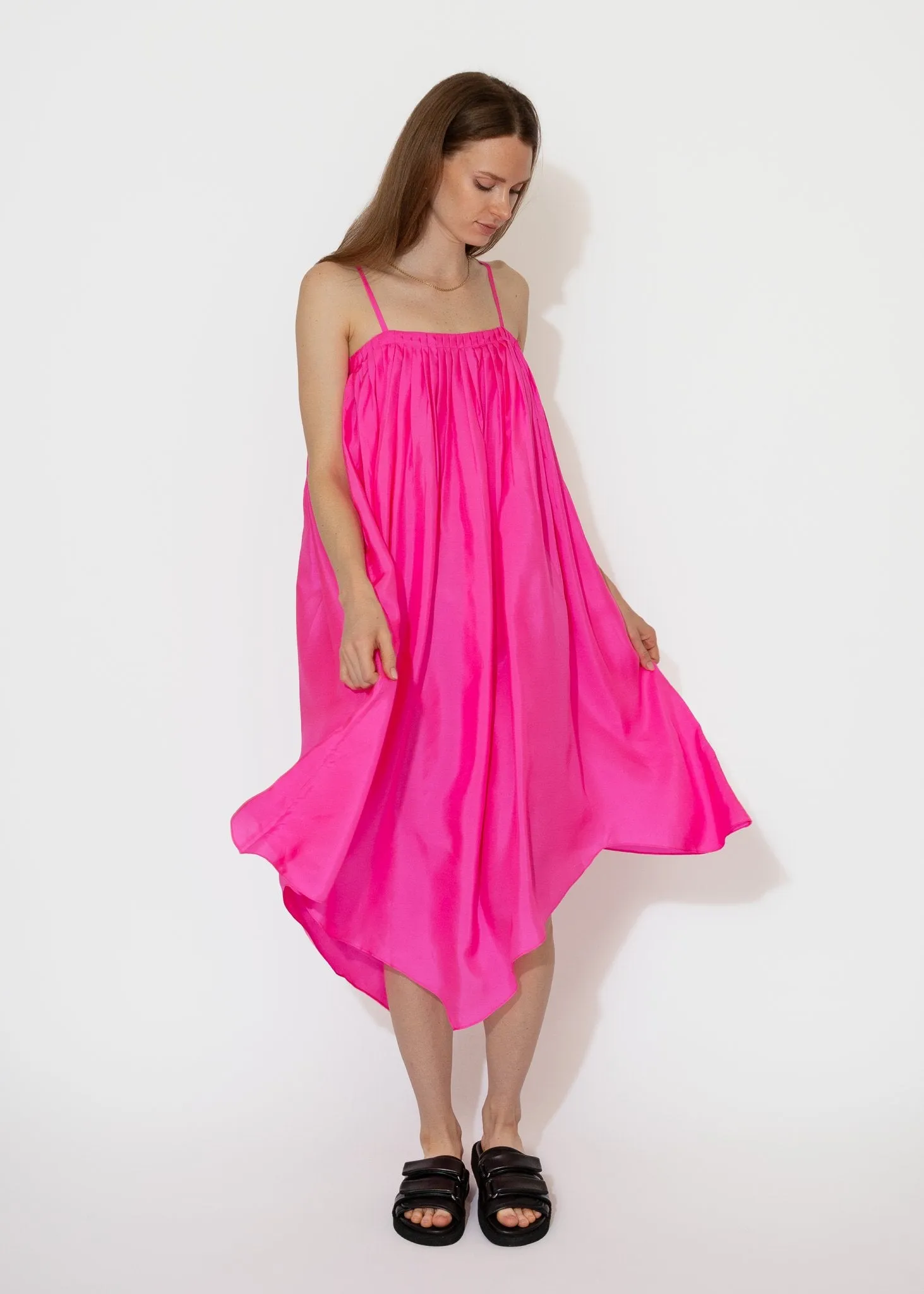 Etretat Print Handkerchief Dress in Fuchsia