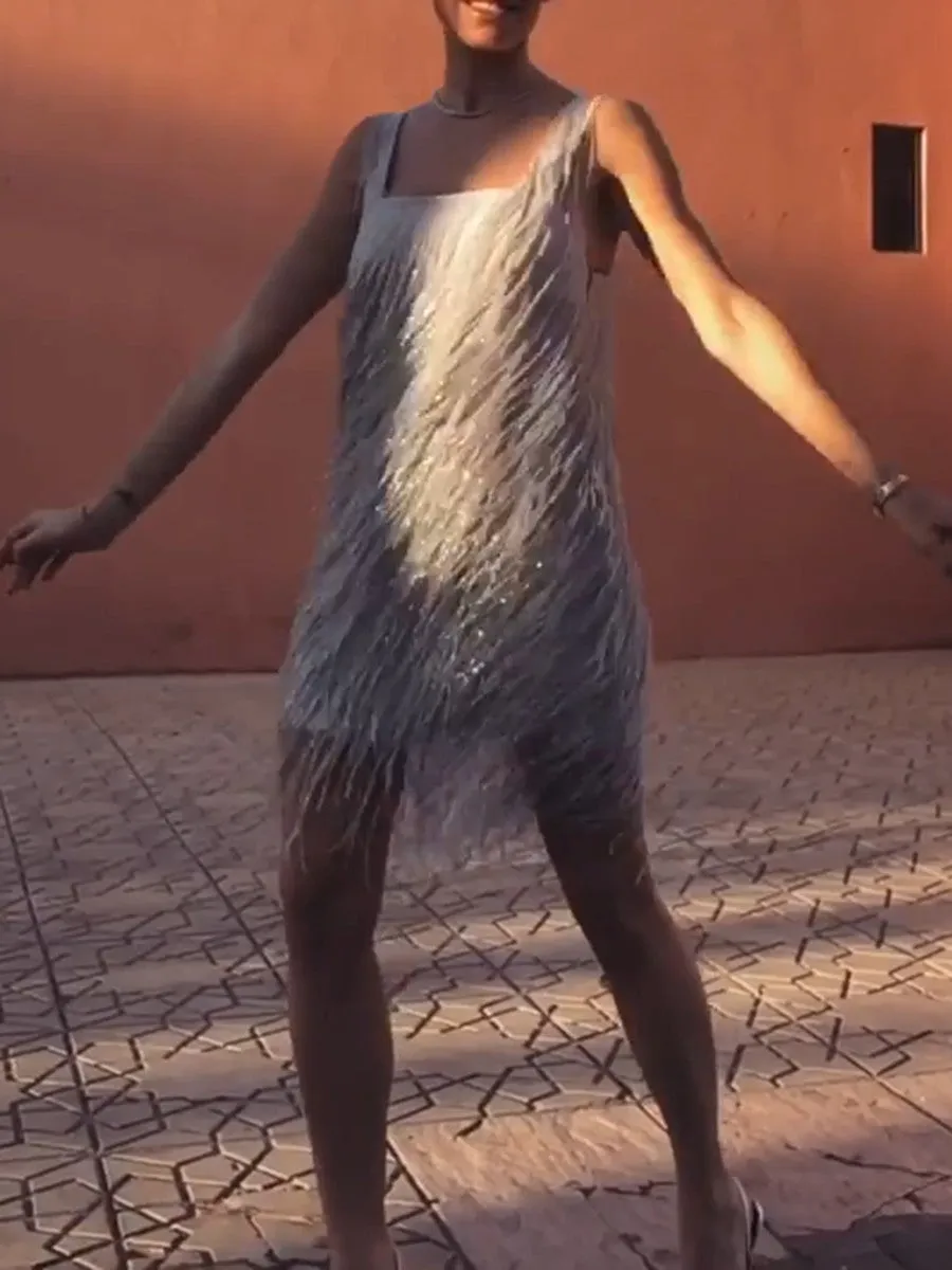 Fashion Fringed Sling Evening Dress