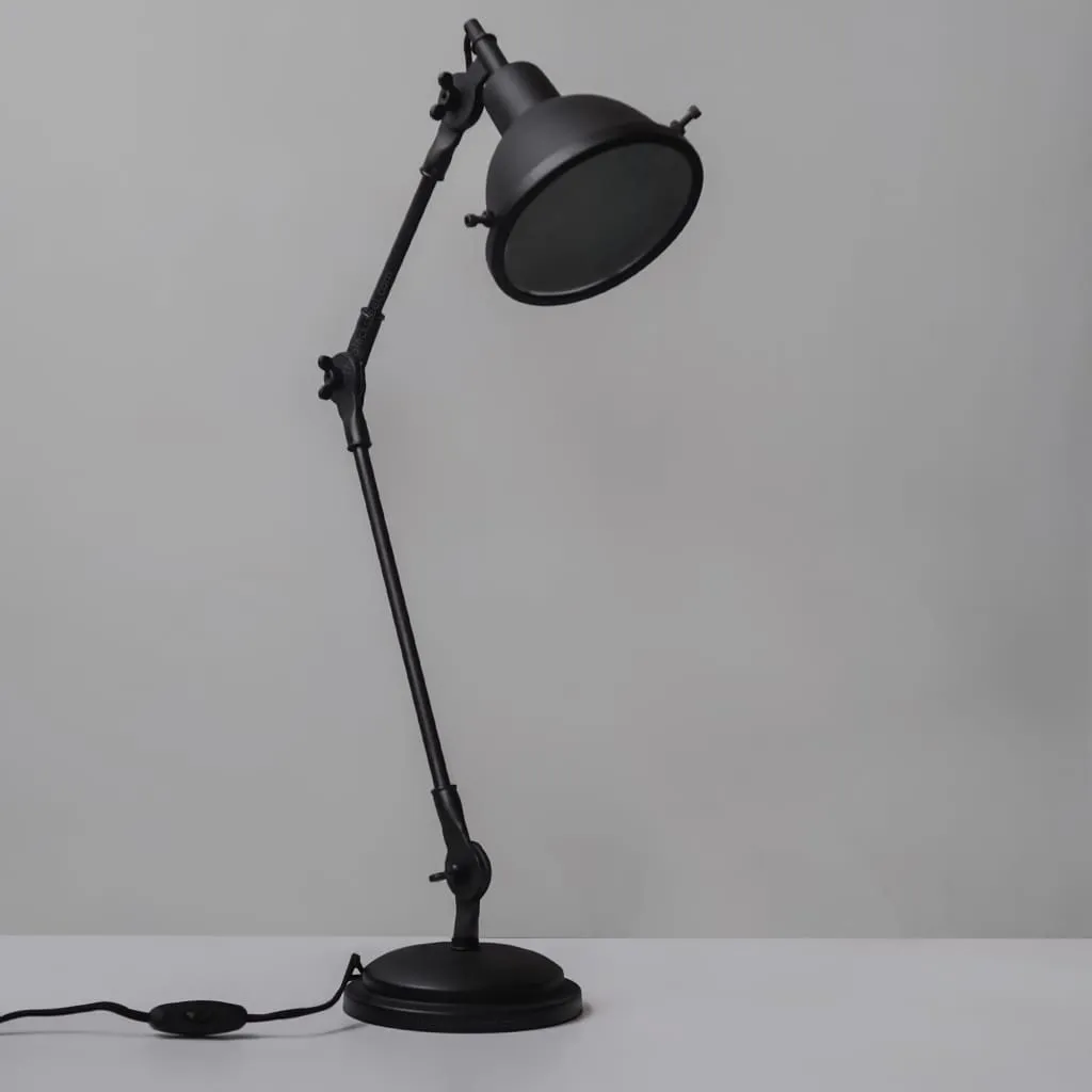 Fdl105 Coal Black Swing-Arm Industrial Desk Lamp With Frosted Glass Cover