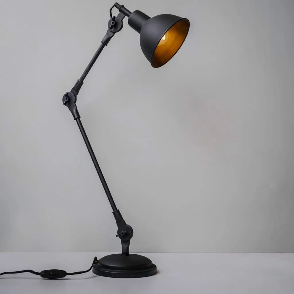 Fdl105 Coal Black Swing-Arm Industrial Desk Lamp With Frosted Glass Cover
