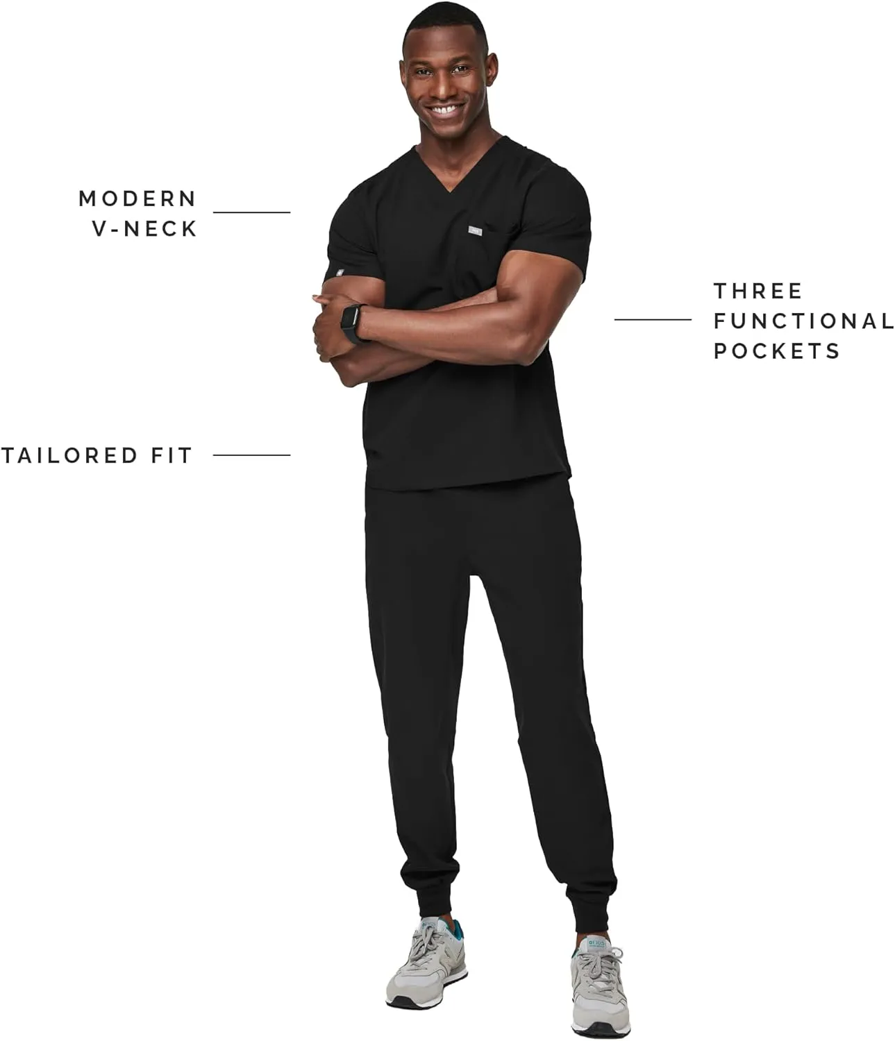 FIGS Leon Scrub Top for Men  3 Pockets, Tailored Fit, Modern V-Neck, 4-Way Stretch, Moisture-Wicking
