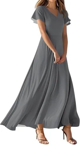 Floral Maxi Dresses for Women 2025 Summer Long Chiffon Elegant Flowy Dresses Spring Casual Wedding Guest Dress