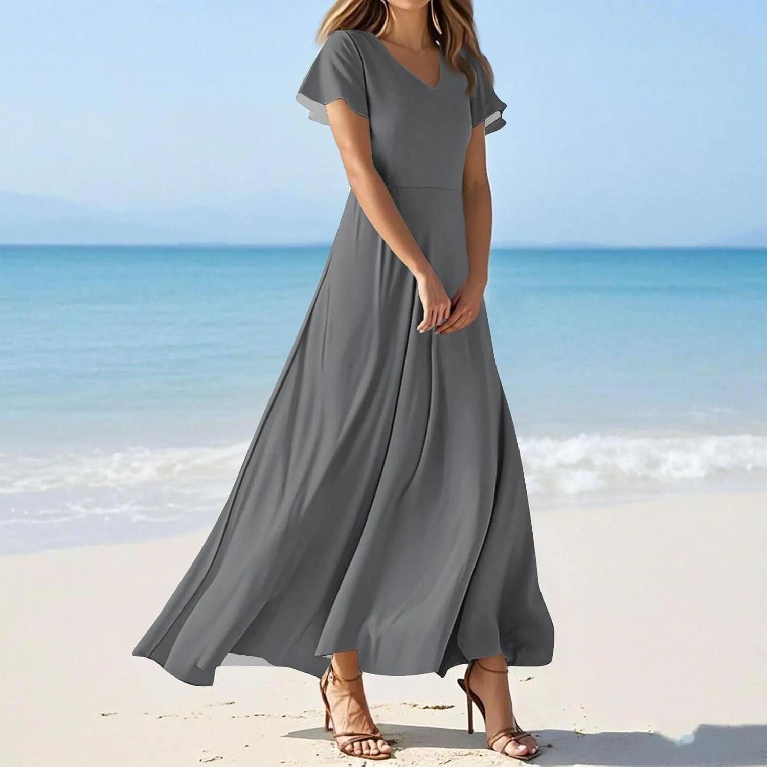 Floral Maxi Dresses for Women 2025 Summer Long Chiffon Elegant Flowy Dresses Spring Casual Wedding Guest Dress