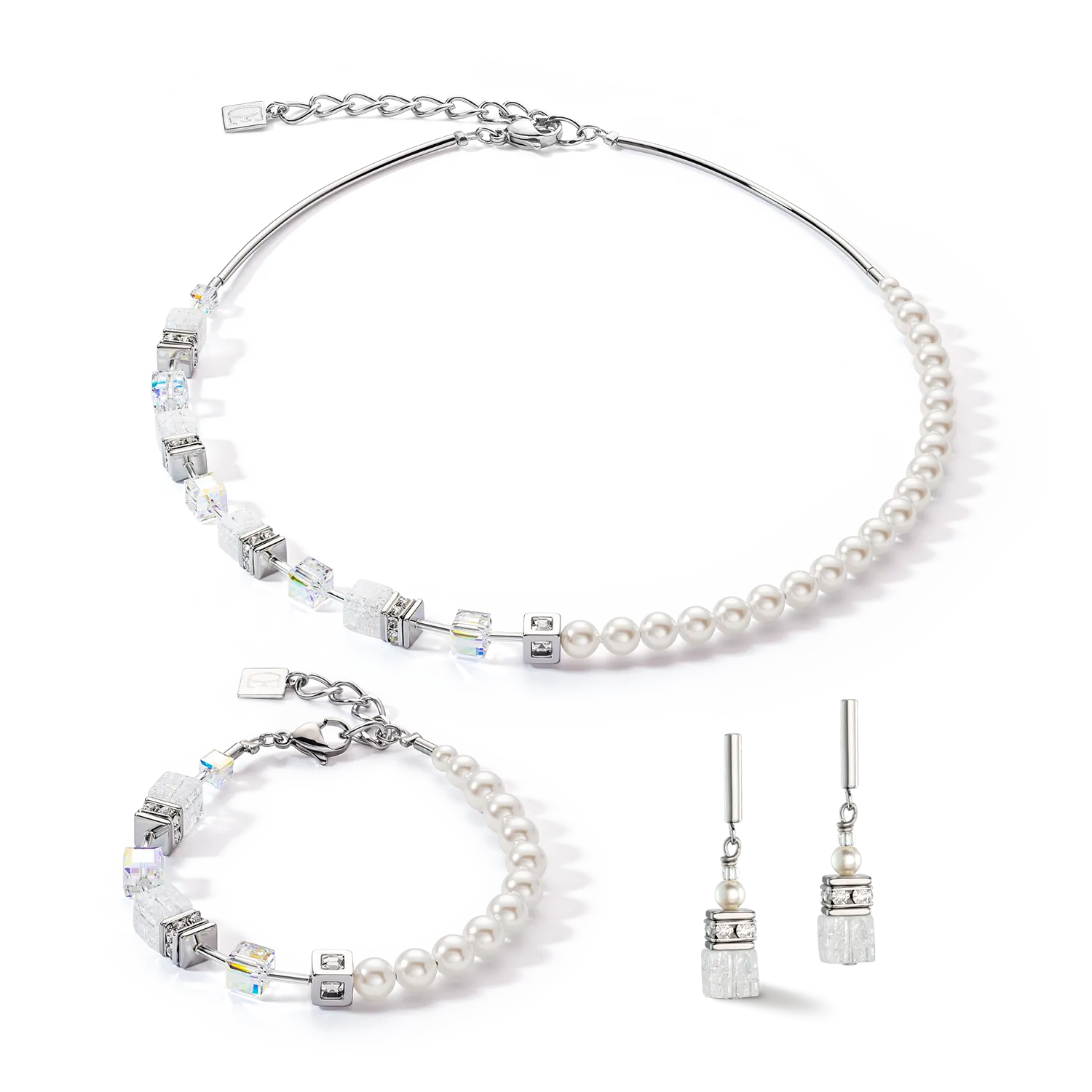 GeoCUBE® Precious Fusion Pearls earrings white