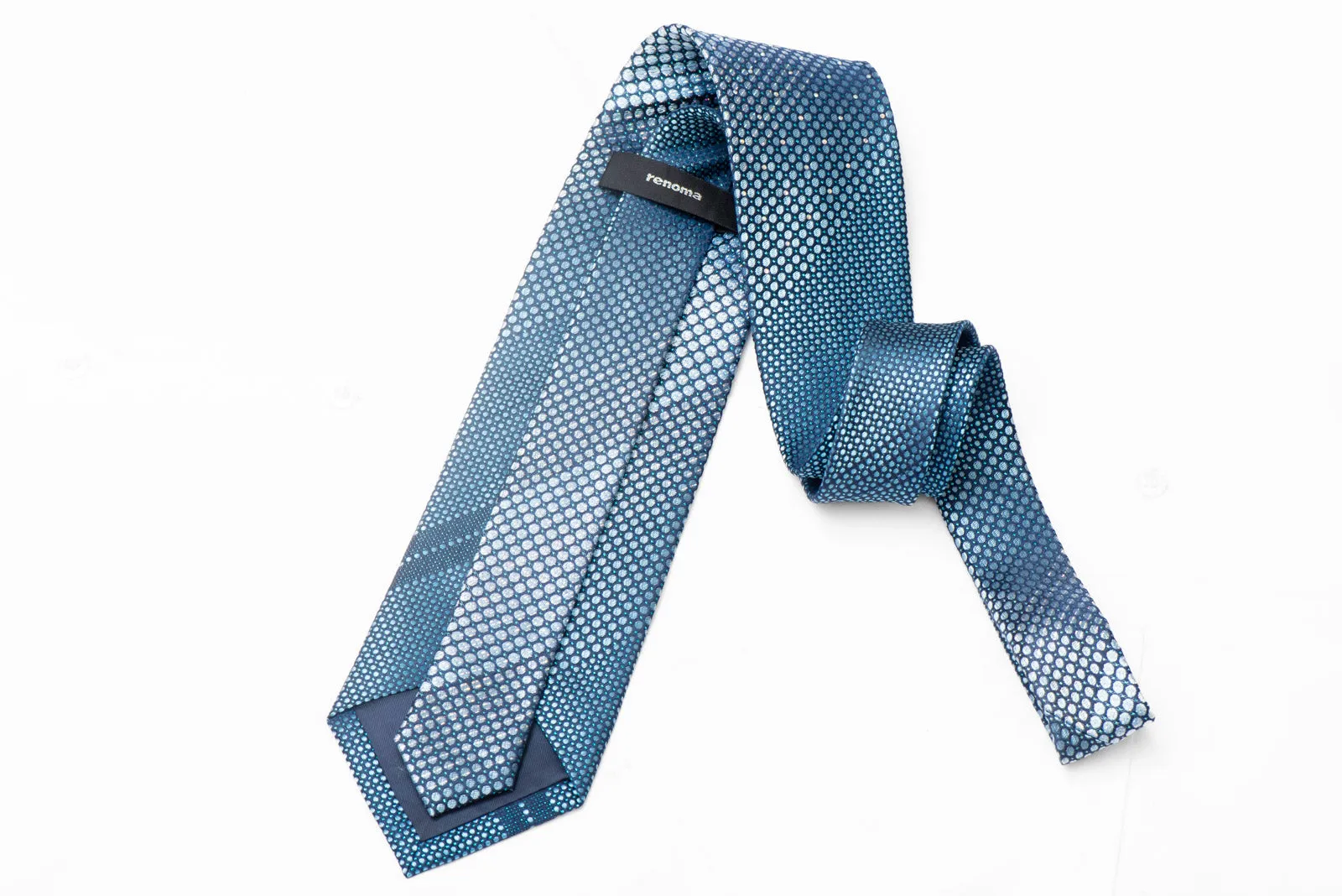 Geometric Dots On Navy Rhinestone Silk Tie With Silver Sparkles