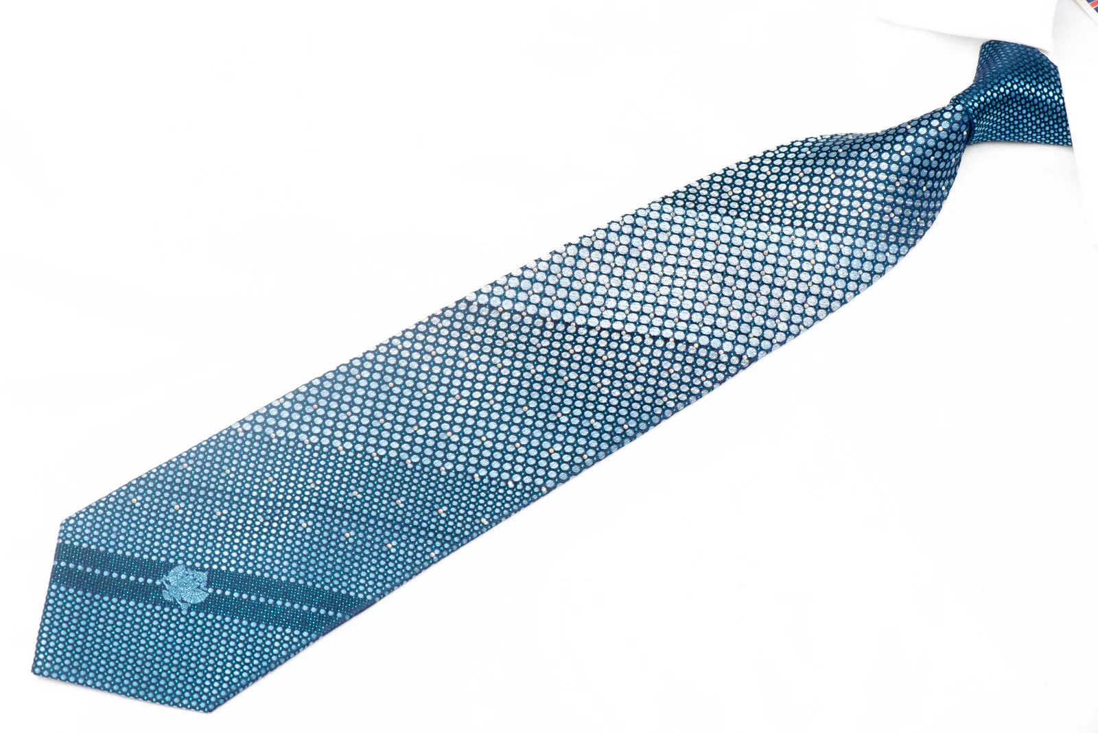 Geometric Dots On Navy Rhinestone Silk Tie With Silver Sparkles