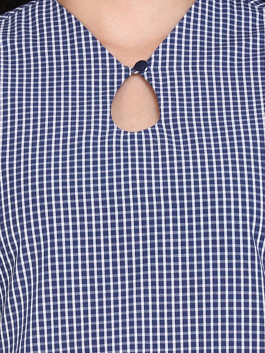 Gingham Check Cotton Shift Dress - Blue and White