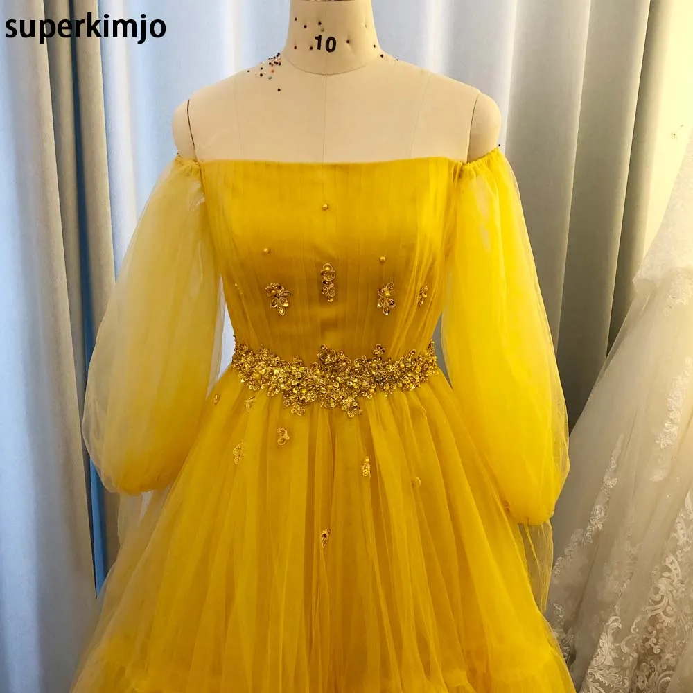 gold prom dresses flare sleeve beaded appliqué elegant arabic Dubai fashion prom gown