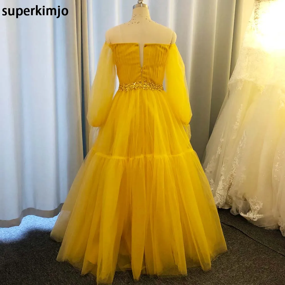 gold prom dresses flare sleeve beaded appliqué elegant arabic Dubai fashion prom gown