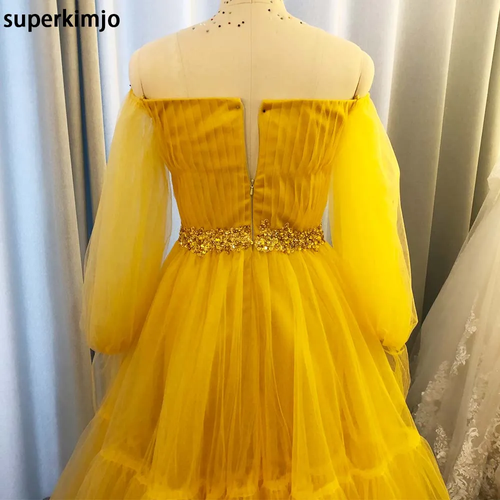 gold prom dresses flare sleeve beaded appliqué elegant arabic Dubai fashion prom gown