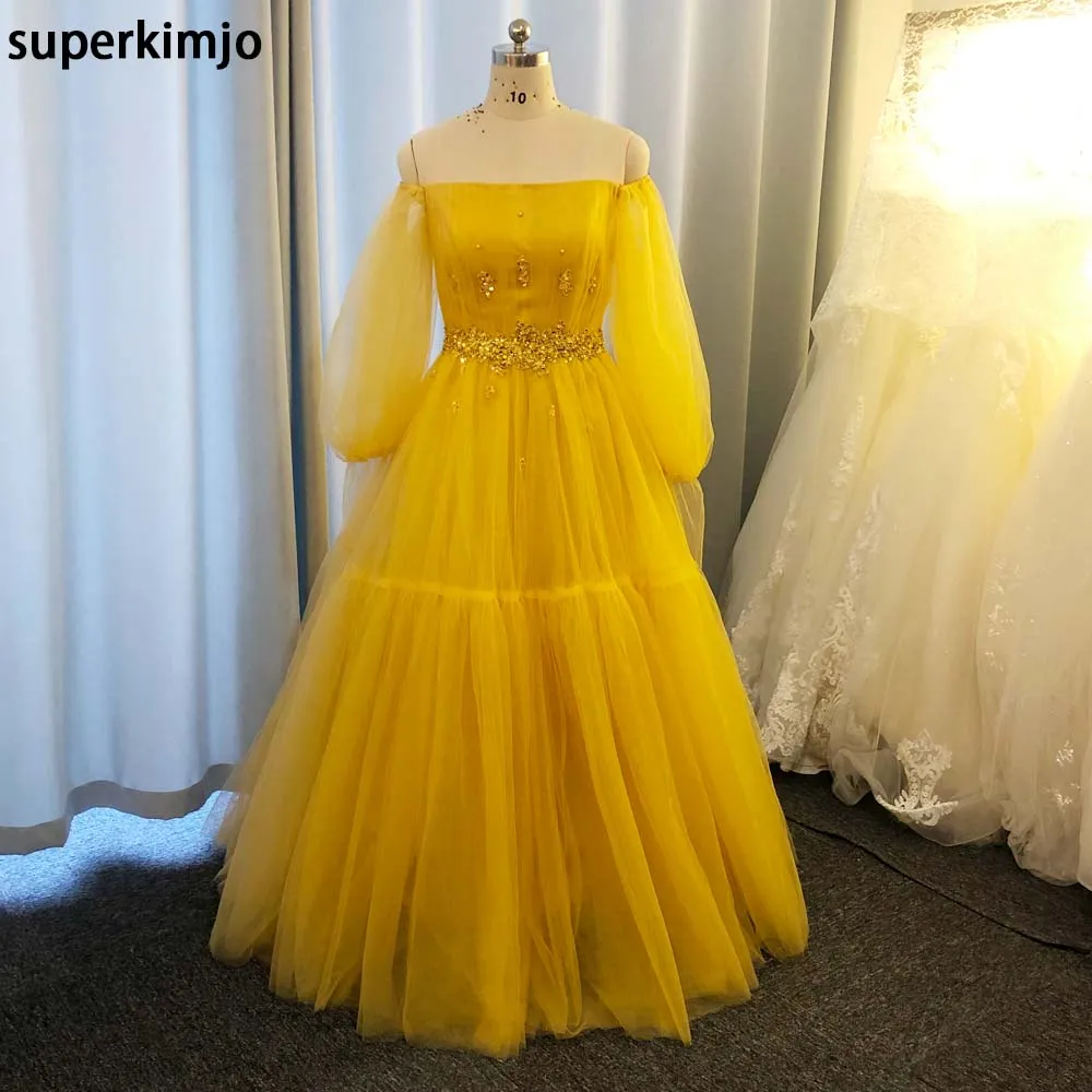 gold prom dresses flare sleeve beaded appliqué elegant arabic Dubai fashion prom gown