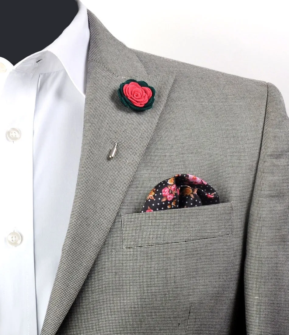Green & Pink Rosette Lapel Pin