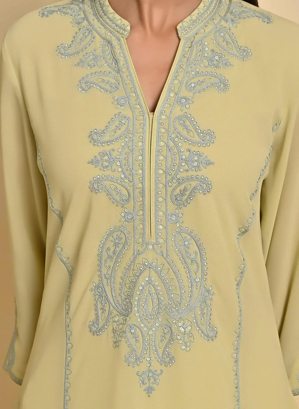 Green Embroidered Double Layered Straight Kurta