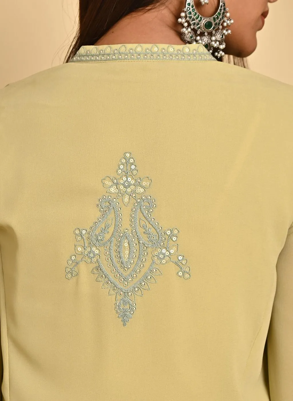 Green Embroidered Double Layered Straight Kurta