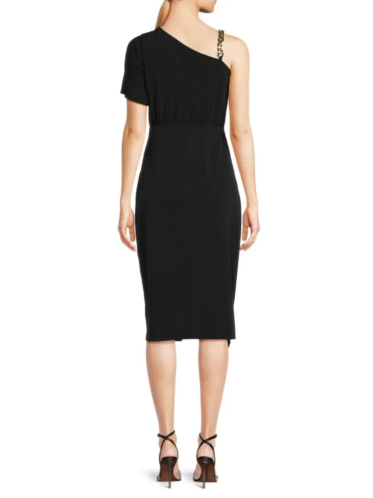 Guess Asymmetrical Midi Dress with Chain Straps, White