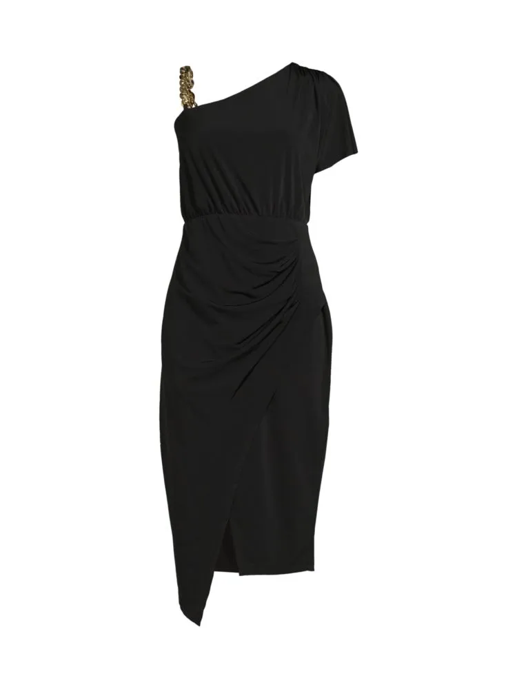 Guess Asymmetrical Midi Dress with Chain Straps, White
