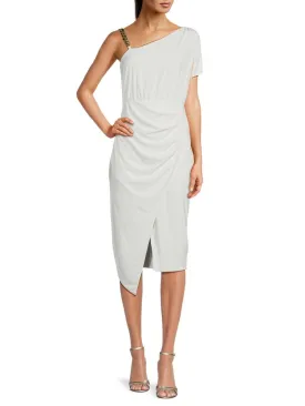 Guess Asymmetrical Midi Dress with Chain Straps, White