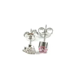 Heart & pink stone silver earring