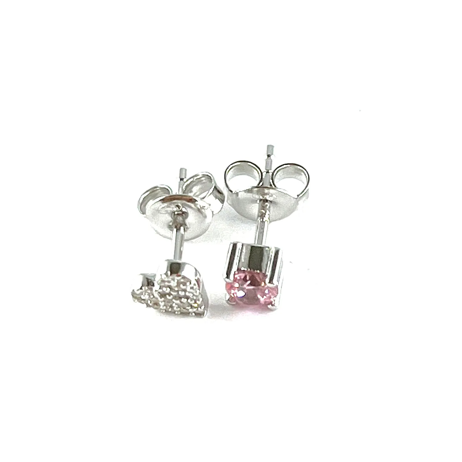 Heart & pink stone silver earring