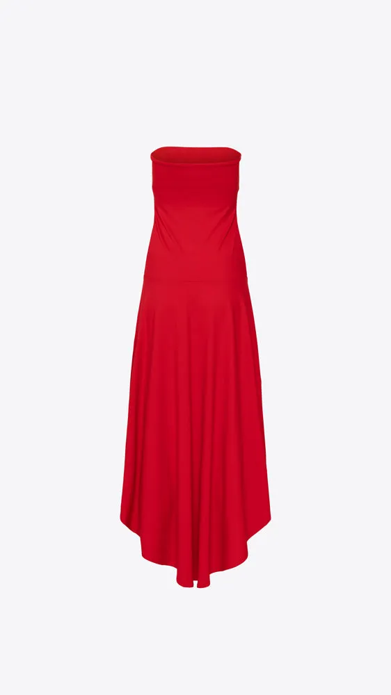 High Low Flared Tube Dress - Perfect Red