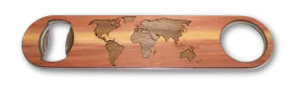 Industrial Wood Bottle Opener - World Map Traveler