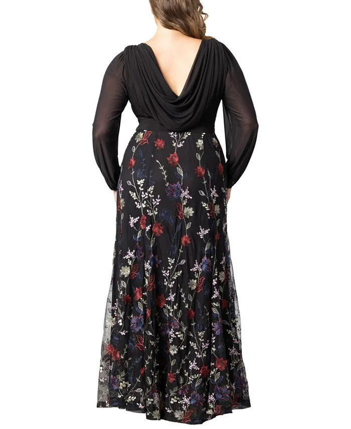 Isabella Kiyonna Women's Plus Size Embroidered Mesh Evening Dress black