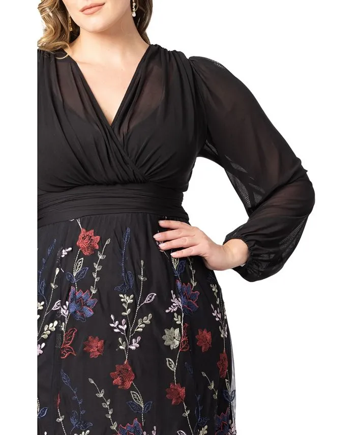 Isabella Kiyonna Women's Plus Size Embroidered Mesh Evening Dress black