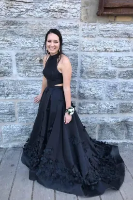 Kateprom Beautiful Black Satin Prom Dresses Modest A Line Party Gowns KPP1461