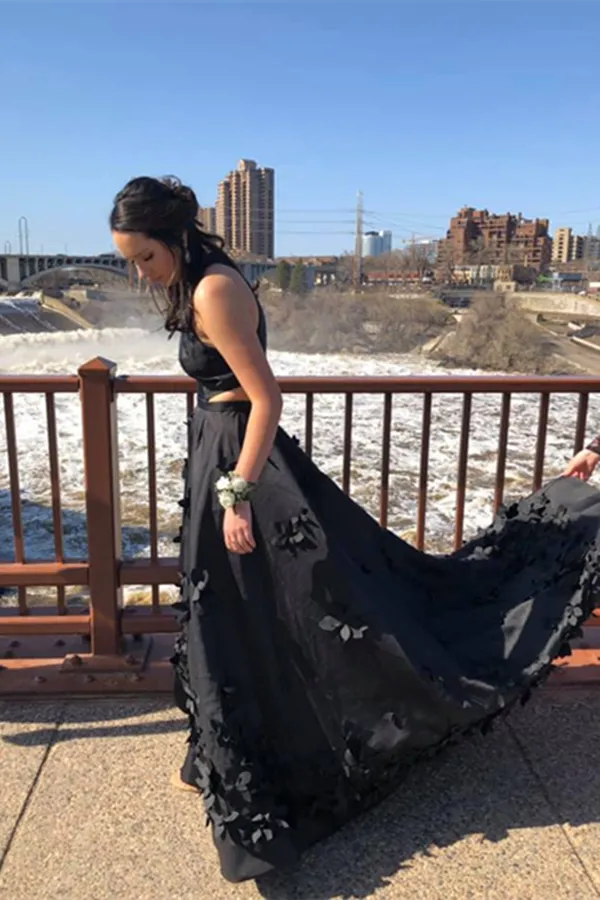 Kateprom Beautiful Black Satin Prom Dresses Modest A Line Party Gowns KPP1461