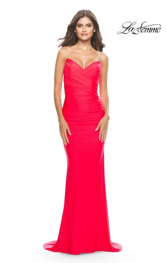 La Femme 31222 Rhinestone Surplice Godet